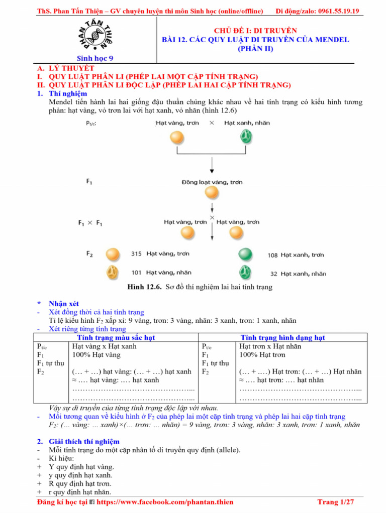 Bài 12. Các Quy Luật Di Truyền Của Mendel - p2 PDF | PDF