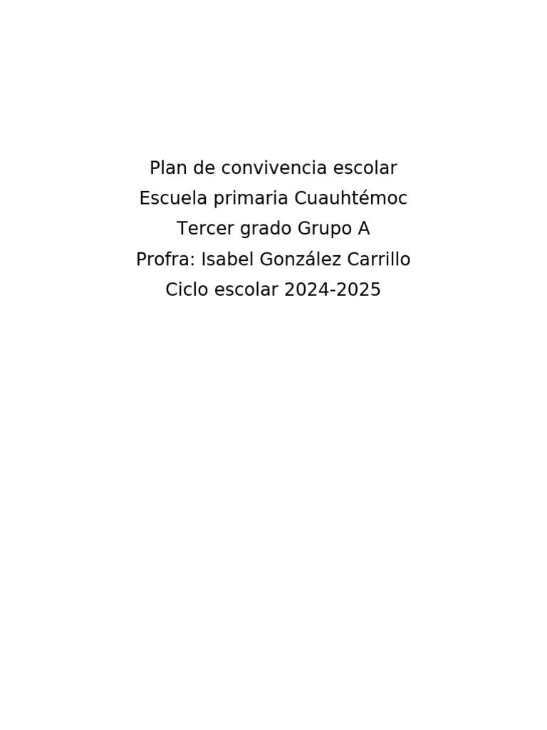 Plan de Convivencia Escolar 2024-2025 | PDF | Enseñando | Aprendizaje