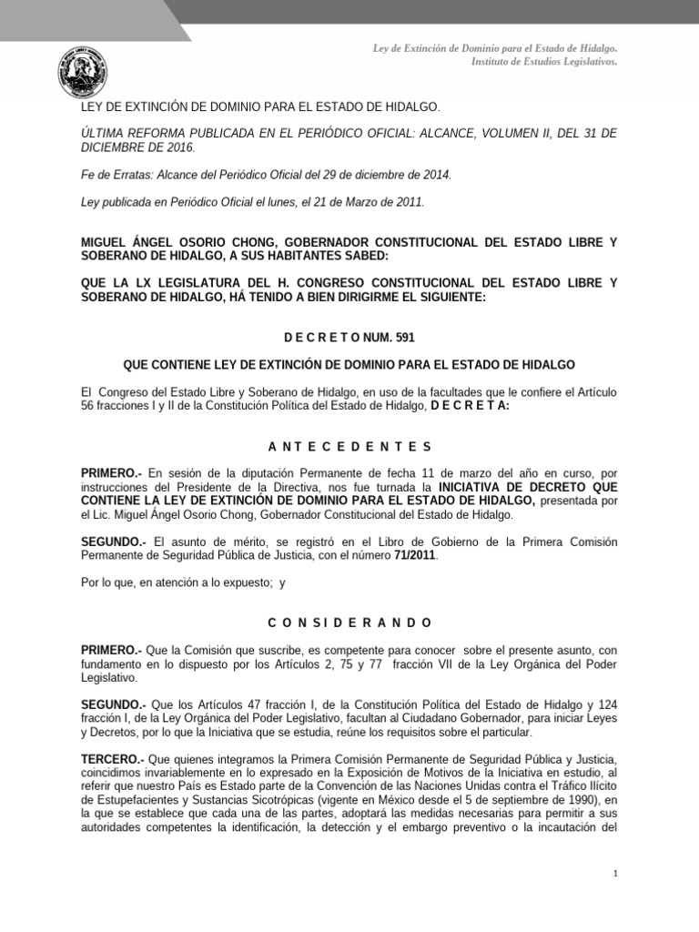 Ley de Extinción de Dominio en Hidalgo | PDF | Propiedad | Estatuto de ...