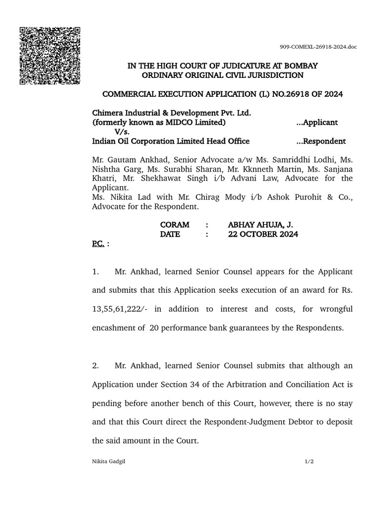 Commercial Execution Application 26918/2024 | PDF | Justice | Crime ...