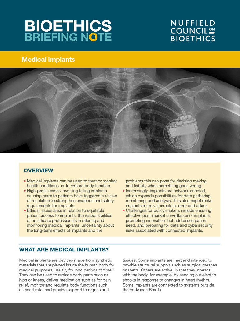 NCOB Briefing Medical Implants | PDF | Implant (Medicine) | Medical Device