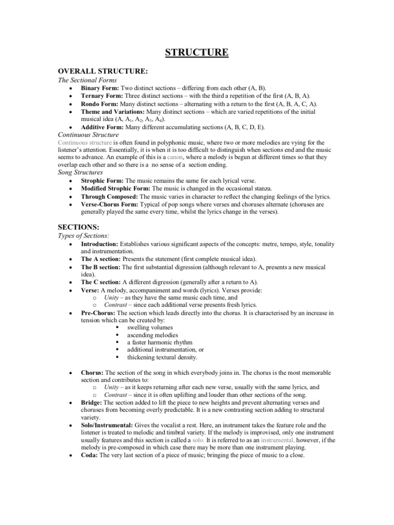Song Structure Templates and Examples | PDF | Language Arts & Discipline