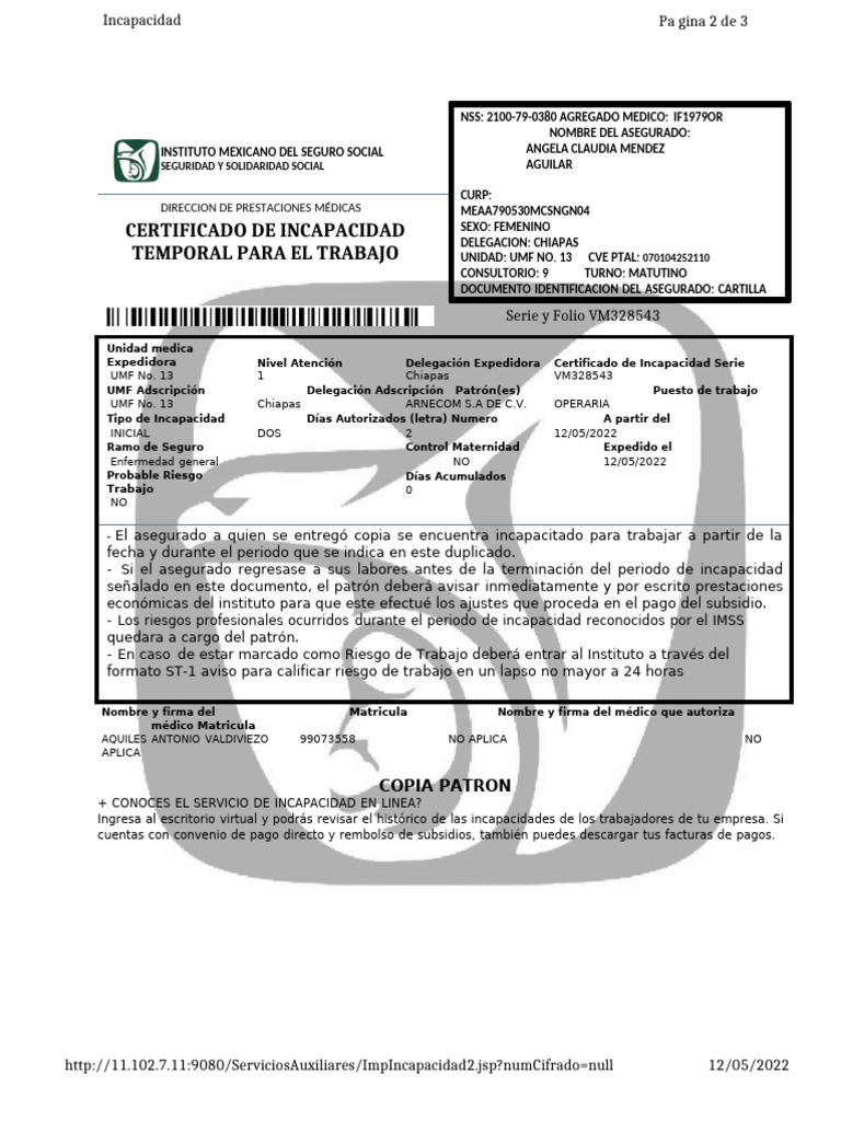 Justificante Médico IMSS Editable | PDF
