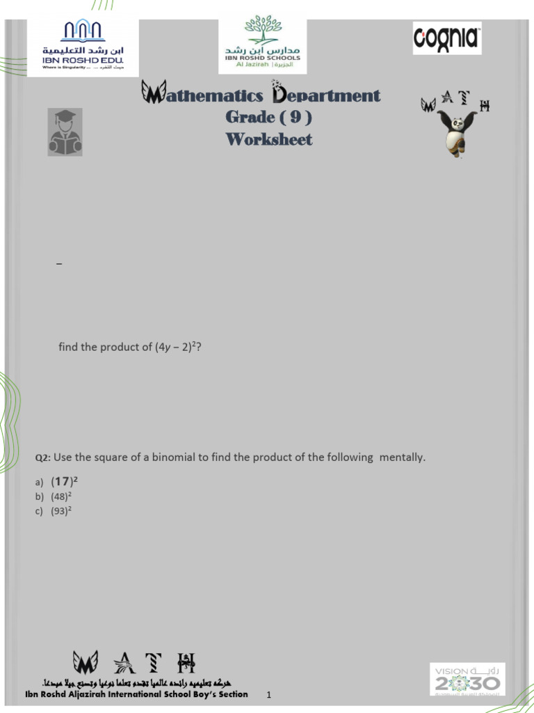 Grade 9 Mathematics Worksheet | PDF