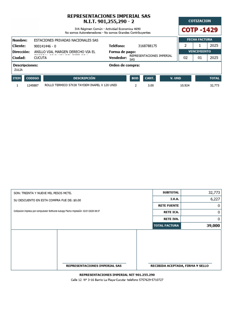 Cotizacion 1429 | PDF