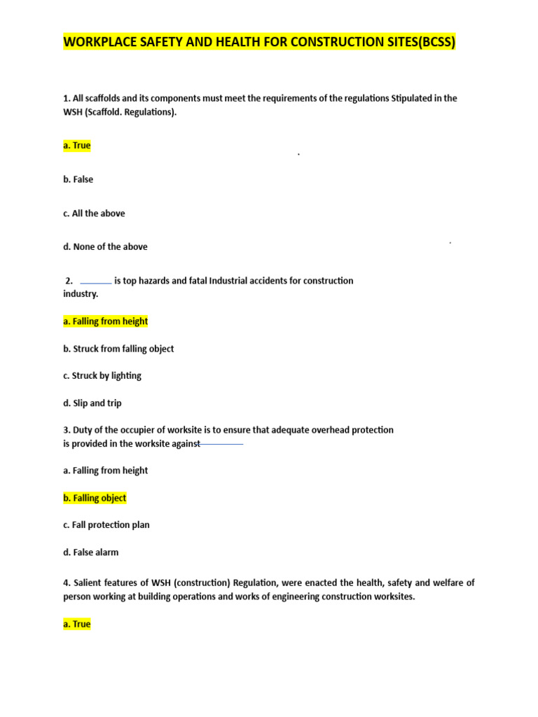 BCSS Course Exam Questions and Answers | PDF | Occupational Safety And ...