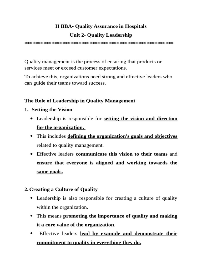 Quality Leadership in Hospital Management | PDF | Surgery | Medical Error