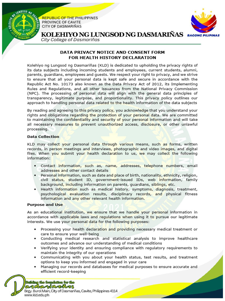 Health History Declaration Form For Applicants | PDF | Privacy ...