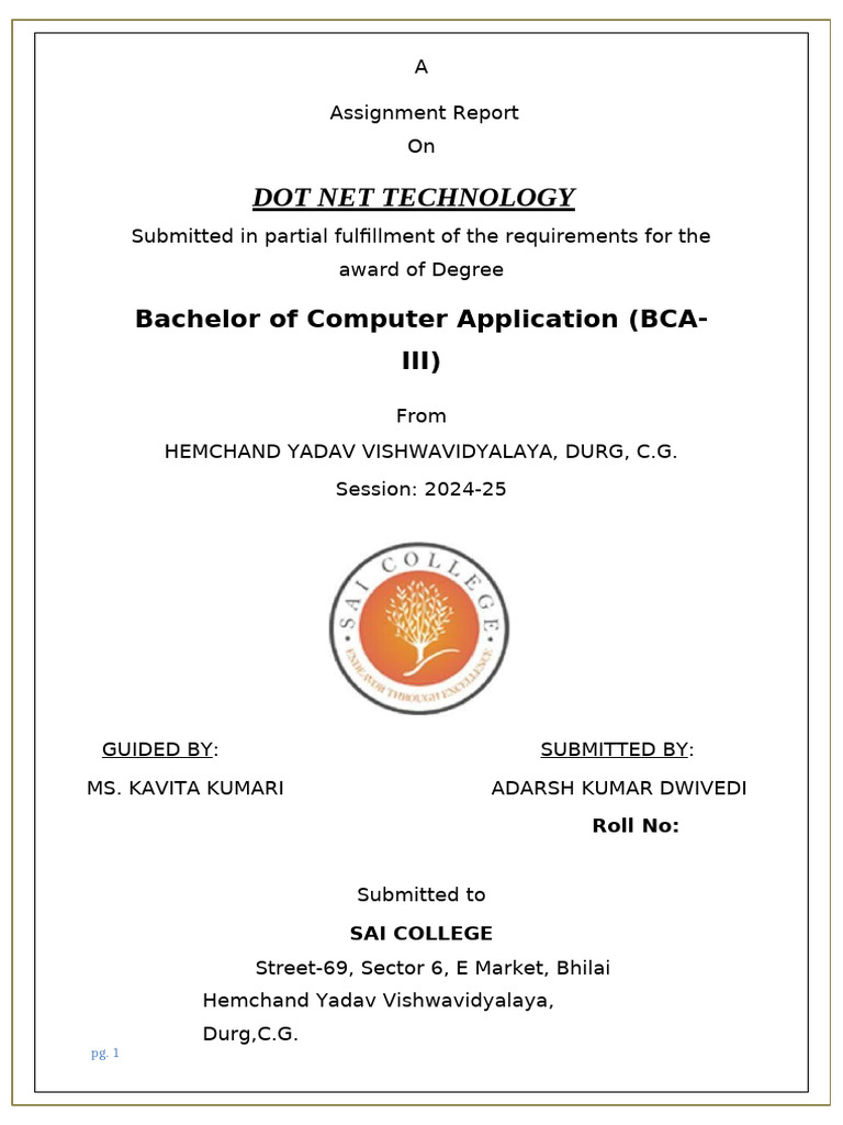 Dot Net Technology Assignment Report | PDF | Matrix (Mathematics ...