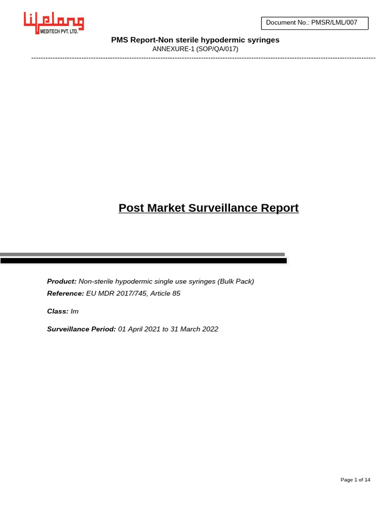 007 PMS Report - Bulk Pack Syringe - 2021-2022 | PDF | Medicine