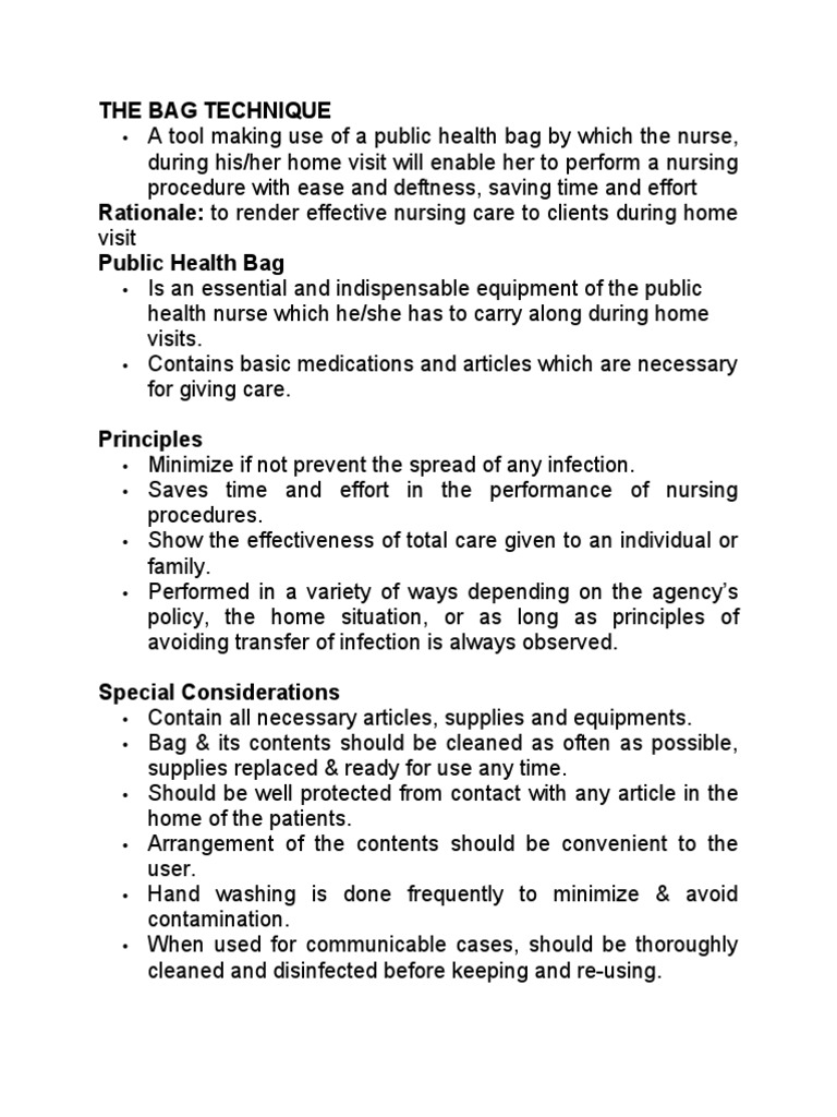 The Public Health Nurse's Bag Technique A Guide to Effective Nursing