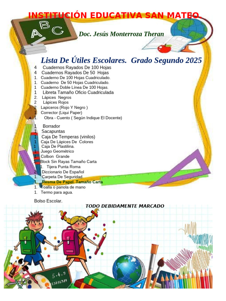 Útiles Escolares 2° Grado 2025 | PDF