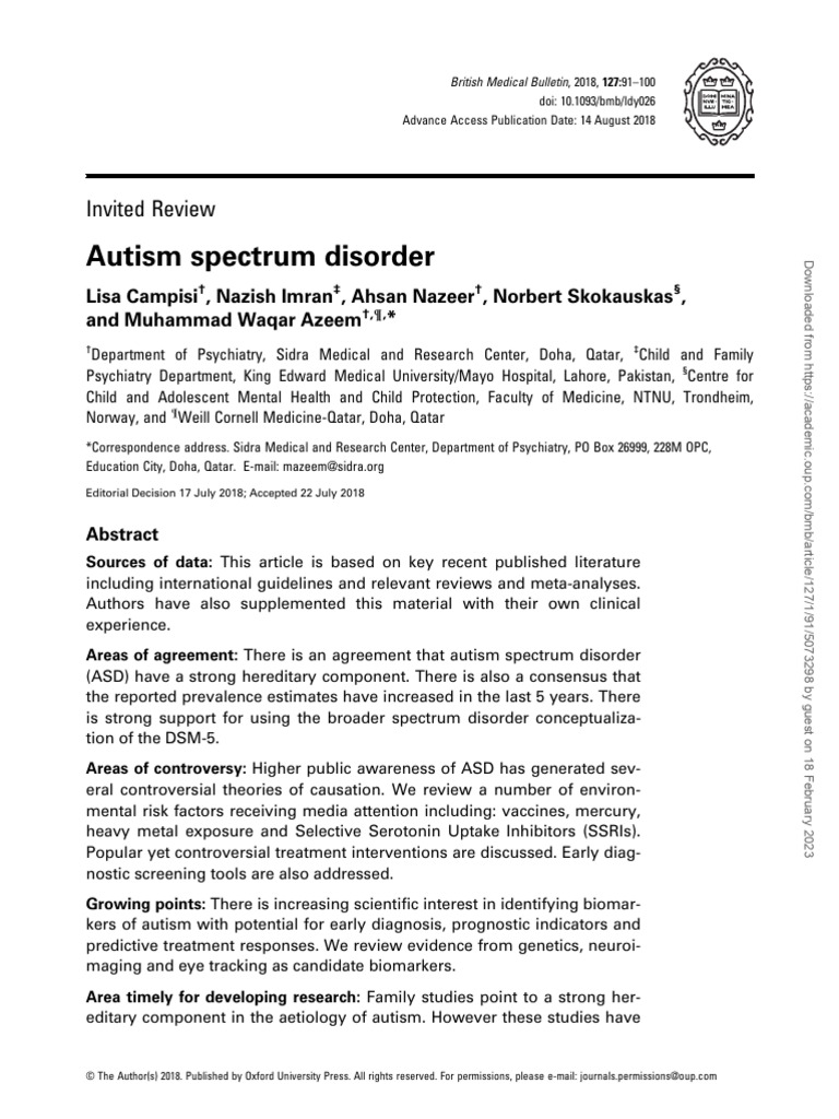 Autism Spectrum Disorder Overview | PDF | Autism | Pervasive ...