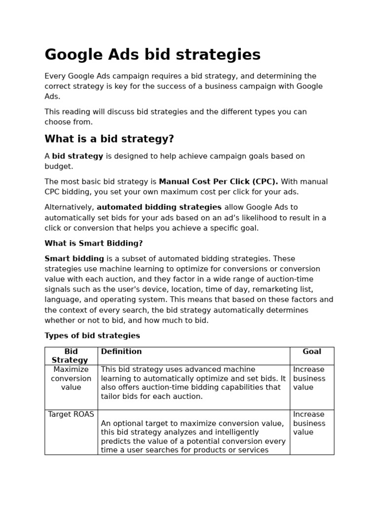 Google Ads bid strategies | PDF | Online Advertising | Marketing