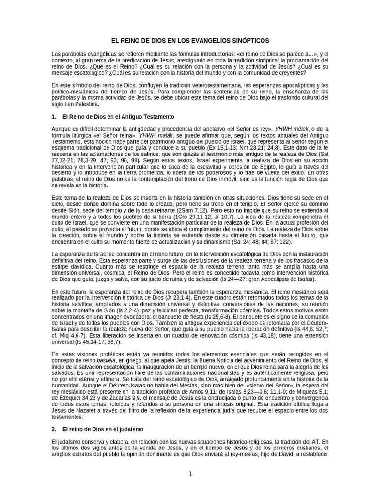 El Reino de Dios en los Evangelios | PDF | Jesús | Evangelio de Mateo