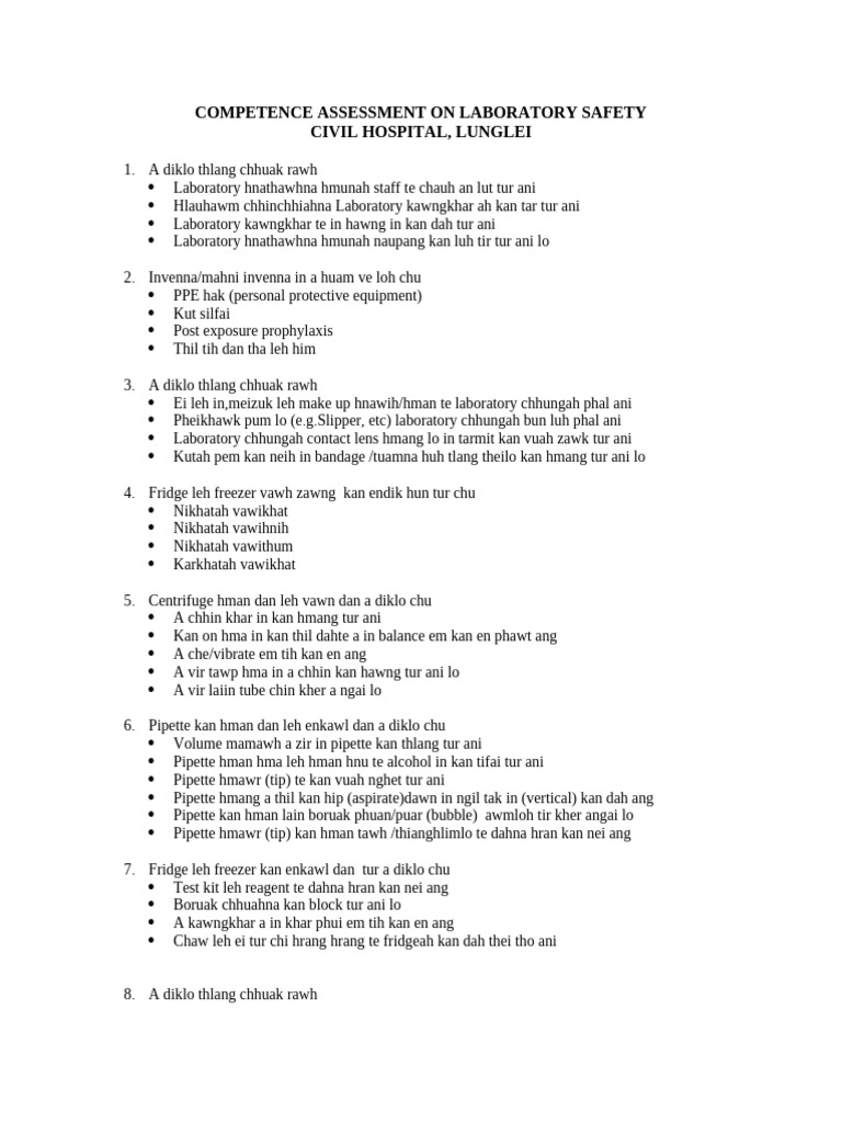 Laboratory Competence Assesment MIZO TAWNG | PDF