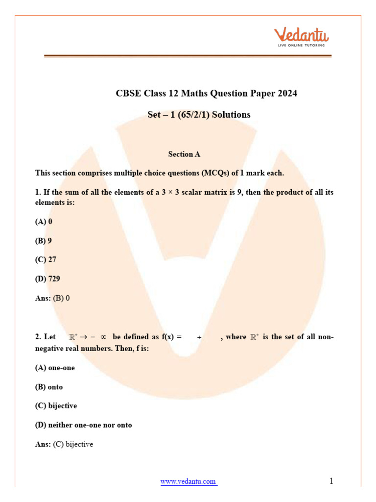 CBSE Class 12 Maths 2024 Solutions Set 1 | PDF | Fuel Economy In ...