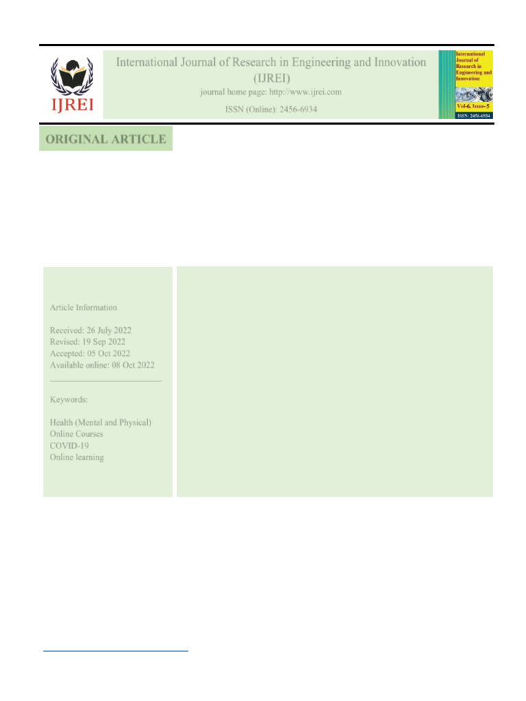 Implication of Online Learning On The Physical and Mental Well-Being of ...