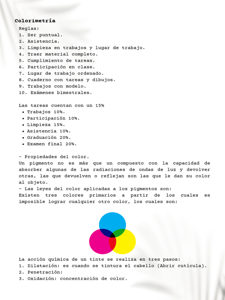 Reglas y Colorimetría en Tintes Capilares | PDF | Color | Pelo