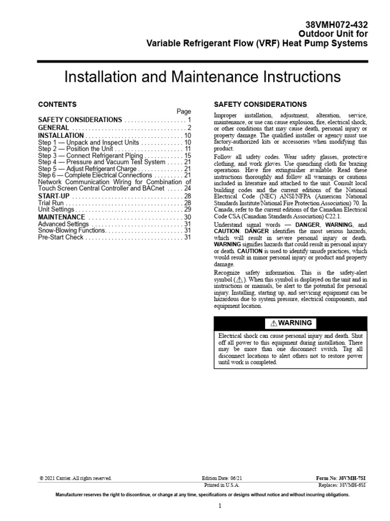 8250 CFM VRF Heat Pump Instructions | PDF | Air Conditioning | Temperature