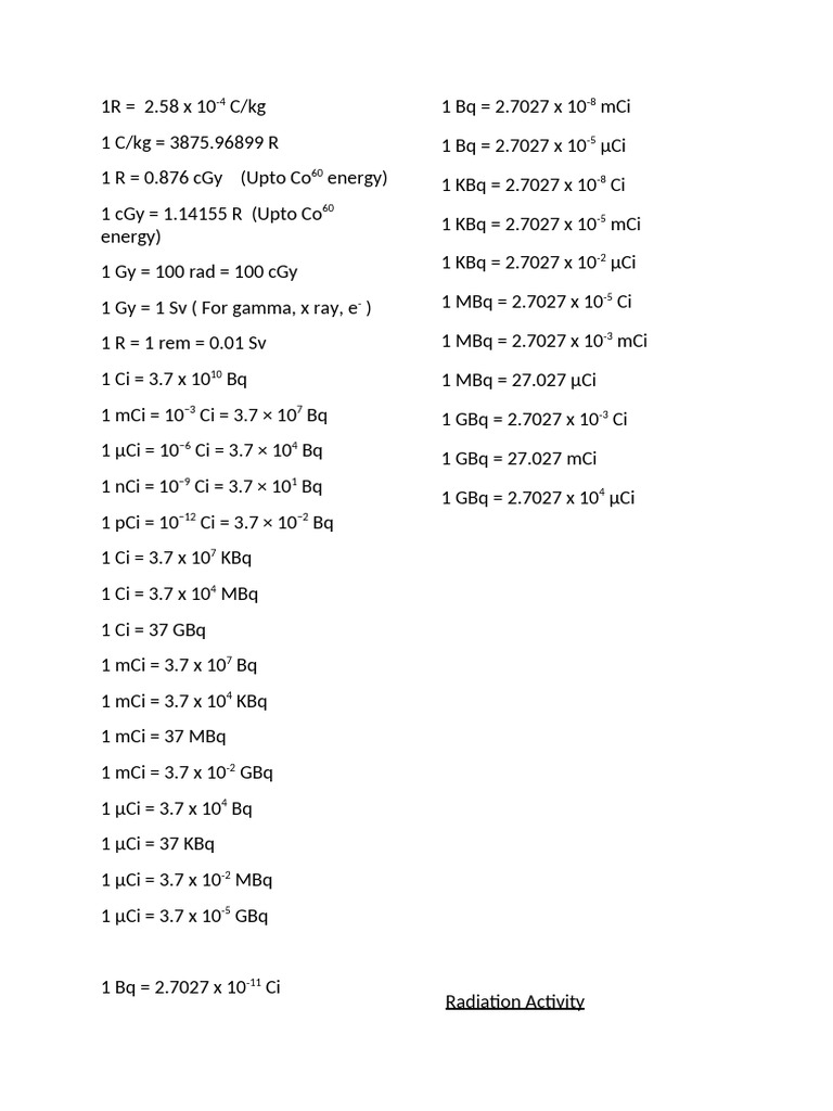 Radiation Unit Conversion Guide | PDF | Absorbed Dose | Nuclear Chemistry