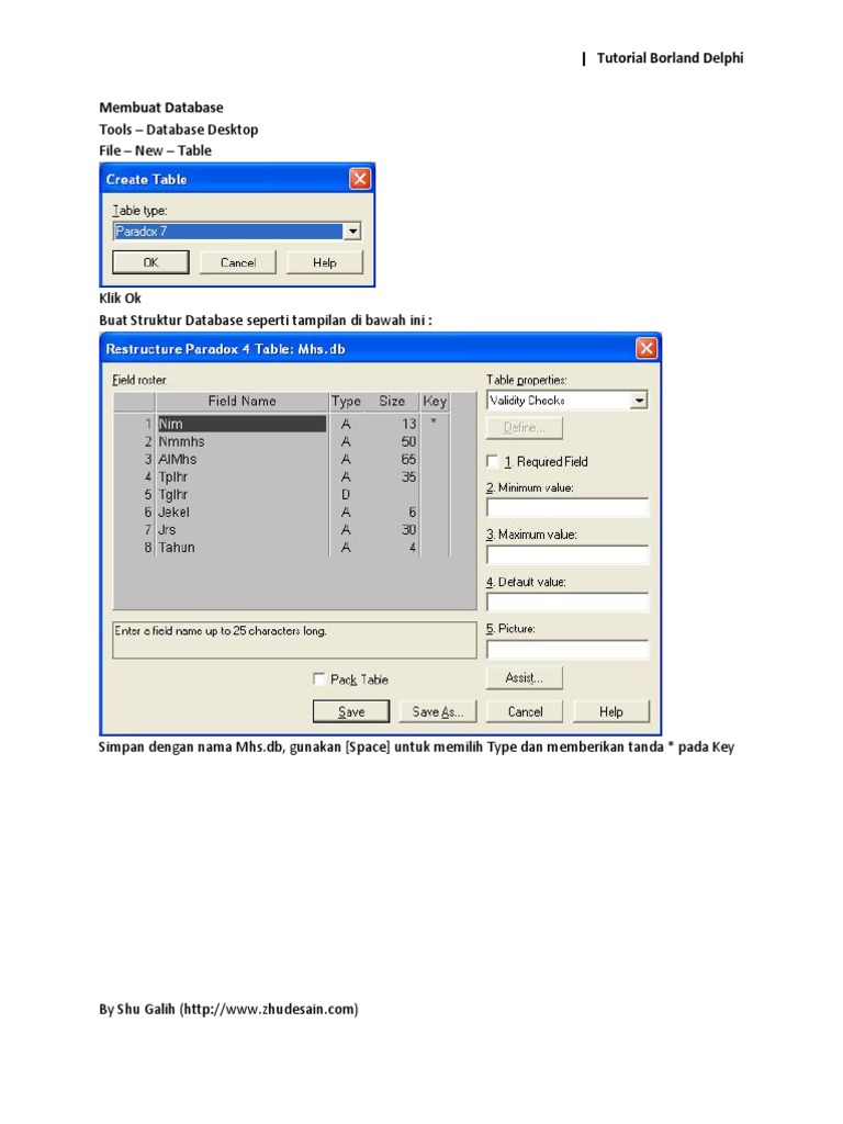 Tools - Database Desktop File - New - Table: - Tutorial Borland Delphi ...