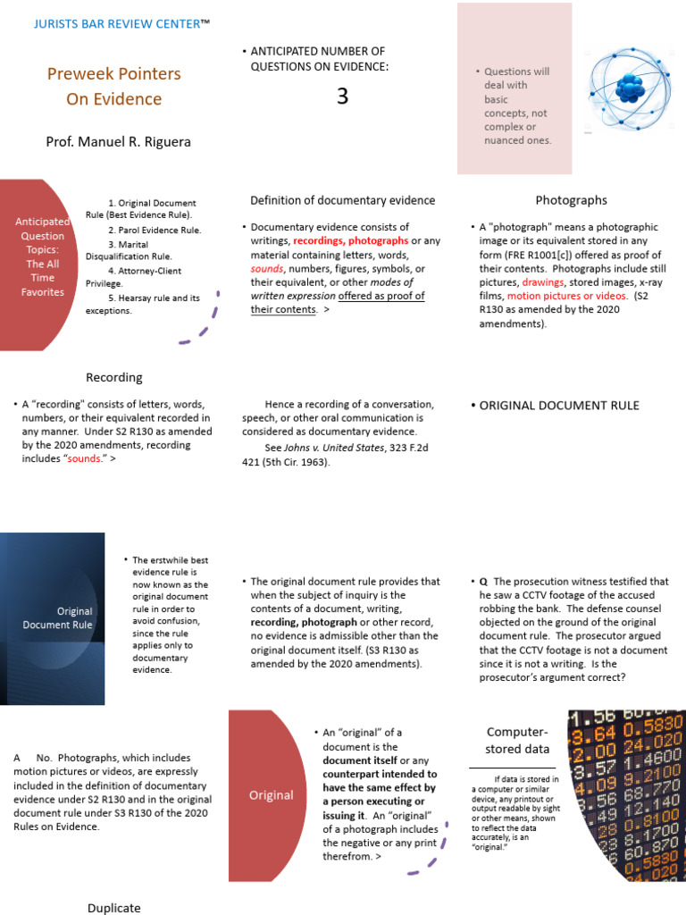 Preweek Pointers On Evidence by Prof. Manuel Riguera | PDF | Hearsay ...