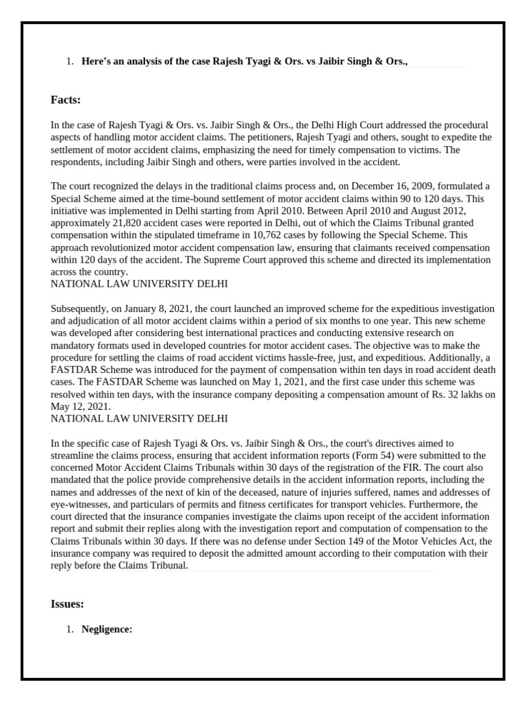 Motor Accident Claims: Key Legal Insights | PDF | Damages | Negligence