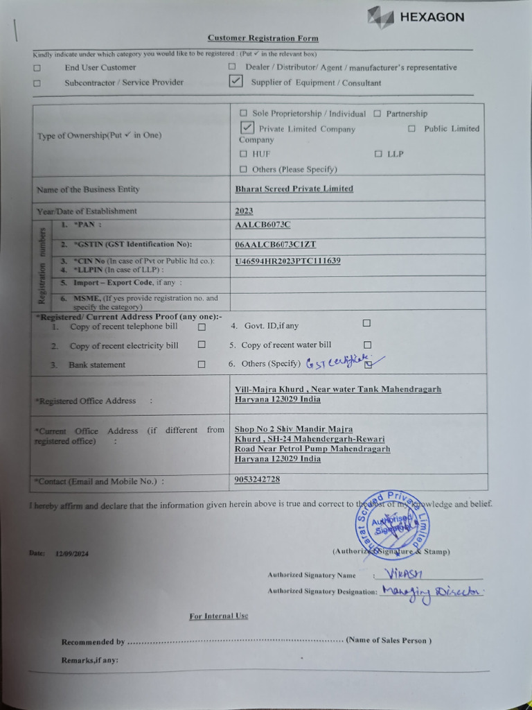 Customer Registration Form Template | PDF | Government Finances | Taxes