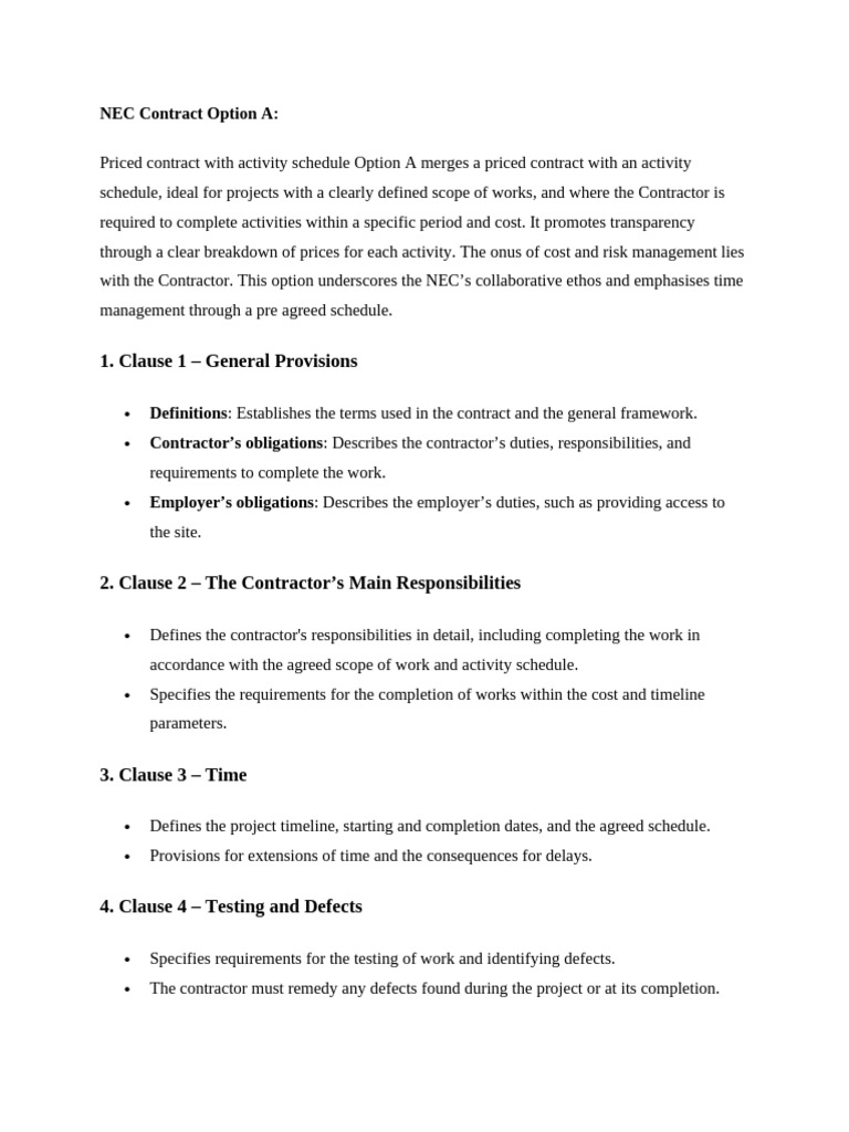 NEC Contract Option A Overview | PDF | Business Law | Business