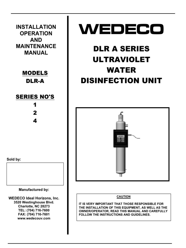 Wedeco DLR A Series Manual | PDF | Ultraviolet | Electricity