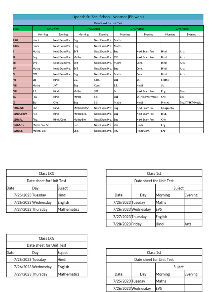 Date Sheet Pdf Mathematics Tests