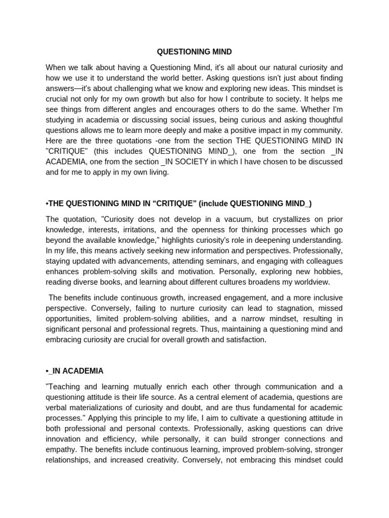 QUESTIONING MIND | PDF | Mindset | Critical Thinking