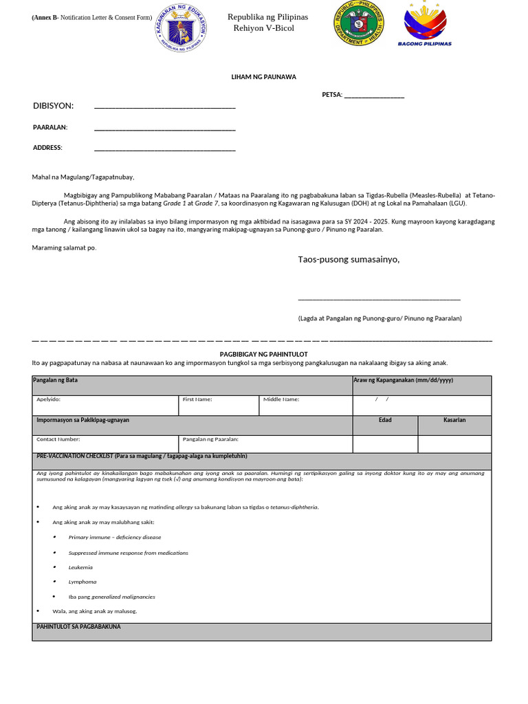 Tagalog Version SBI Consent Form | PDF