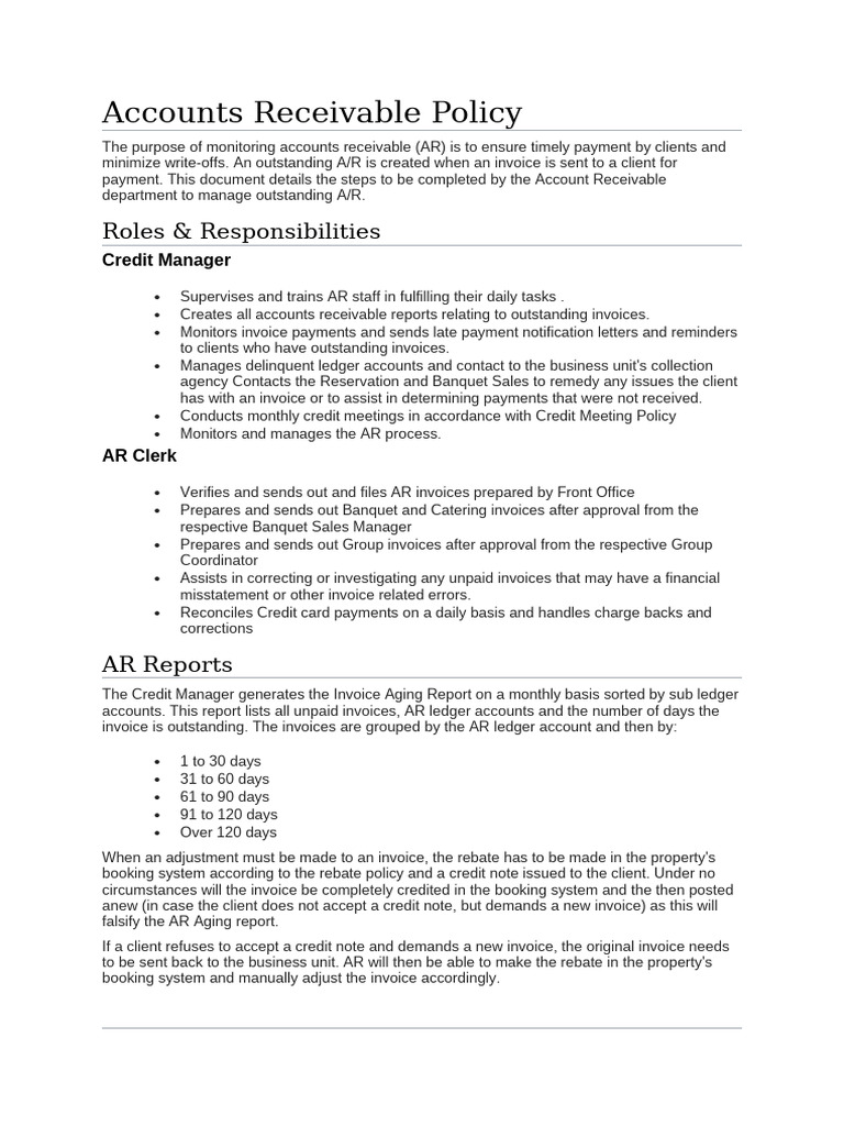 Accounts Receivable Management Policy | PDF | Invoice | Payments