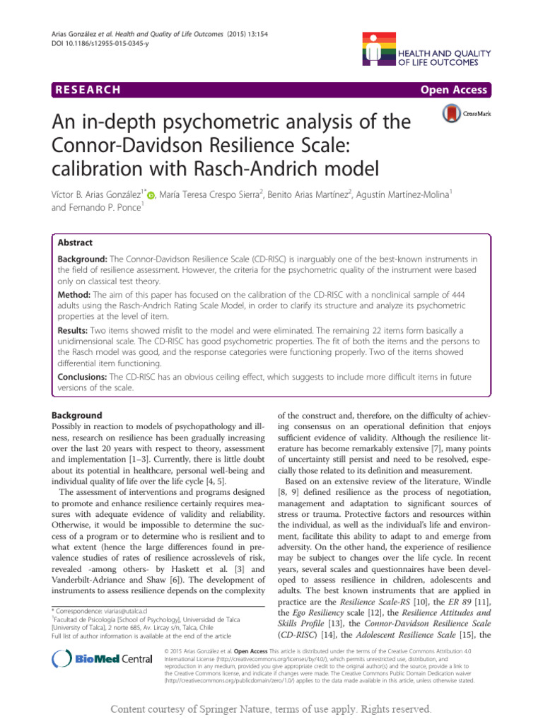 An In-Depth Psychometric Analysis of The Connor-Da | PDF ...