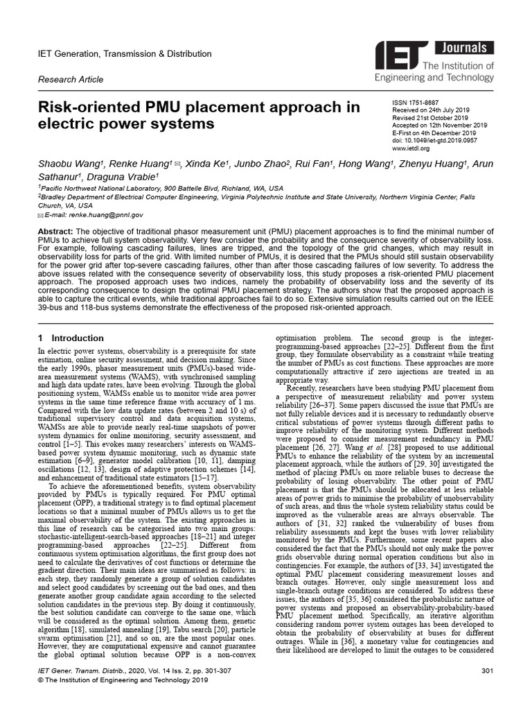 Risk-Oriented PMU Placement in Power Systems | PDF | Electrical ...