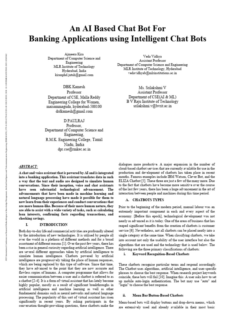 AI Chatbot for Banking Applications | PDF | Artificial Intelligence ...