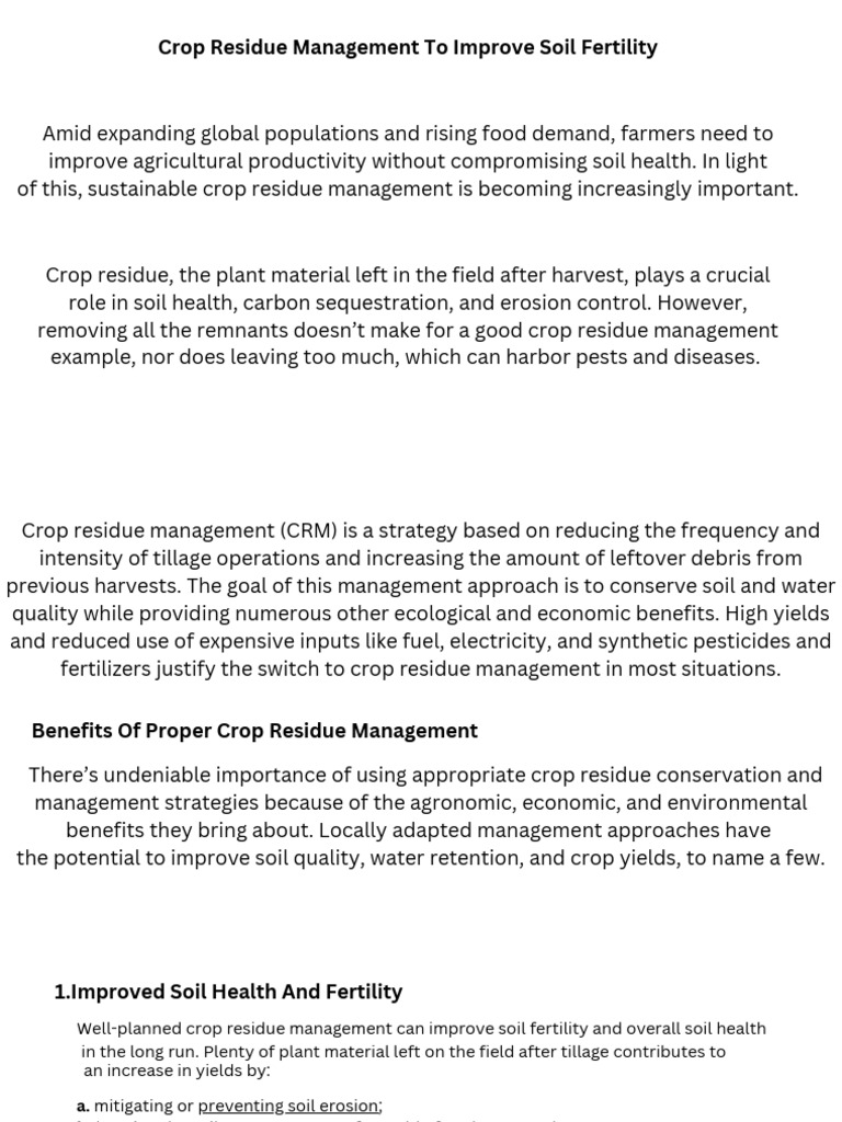 Crop Residue Management To Improve Soil Fertility 36485298 2024 | PDF ...