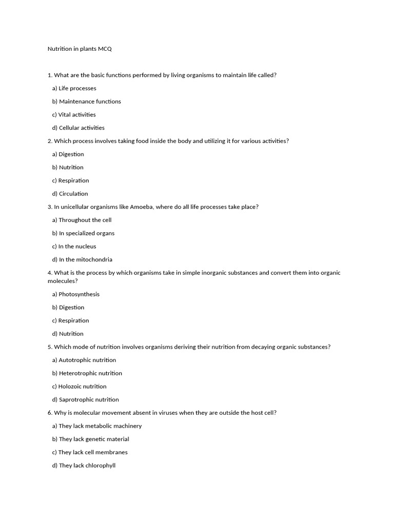 Nutrition in Plants MCQ | PDF | Nutrition | Diet & Nutrition