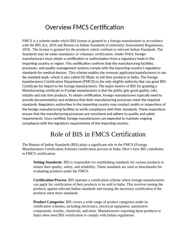 Overview FMCS Certification 2 | PDF | Certification