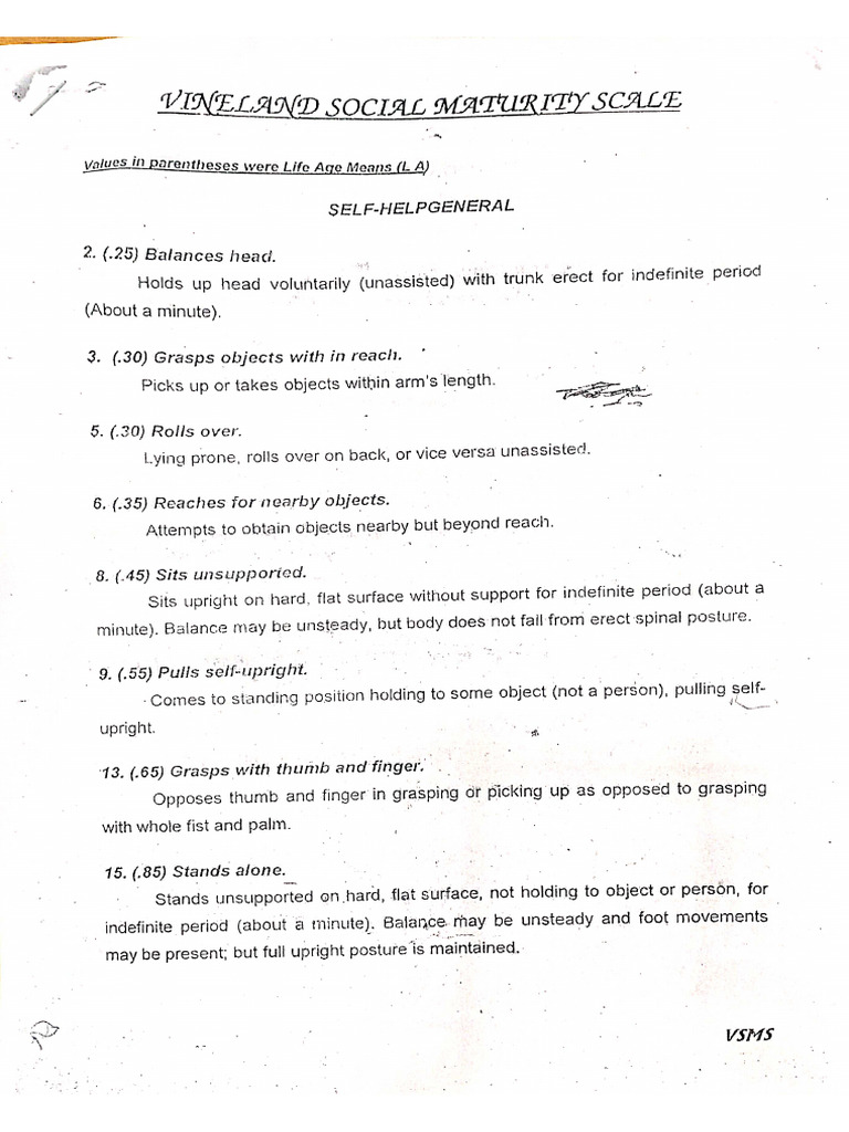 Vineland Social Maturity Scale | PDF