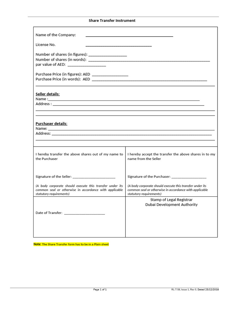 Share Transfer Instrument Template | PDF