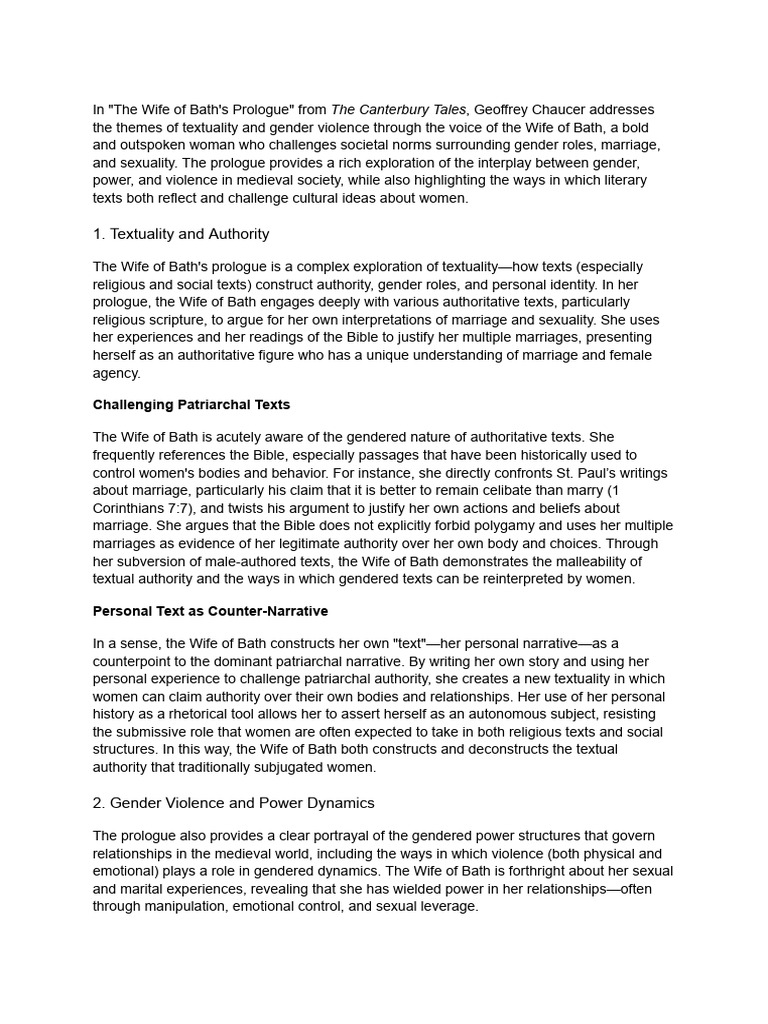 Textuality and Gender Violence in Wife Bath's | PDF | Marriage | Gender