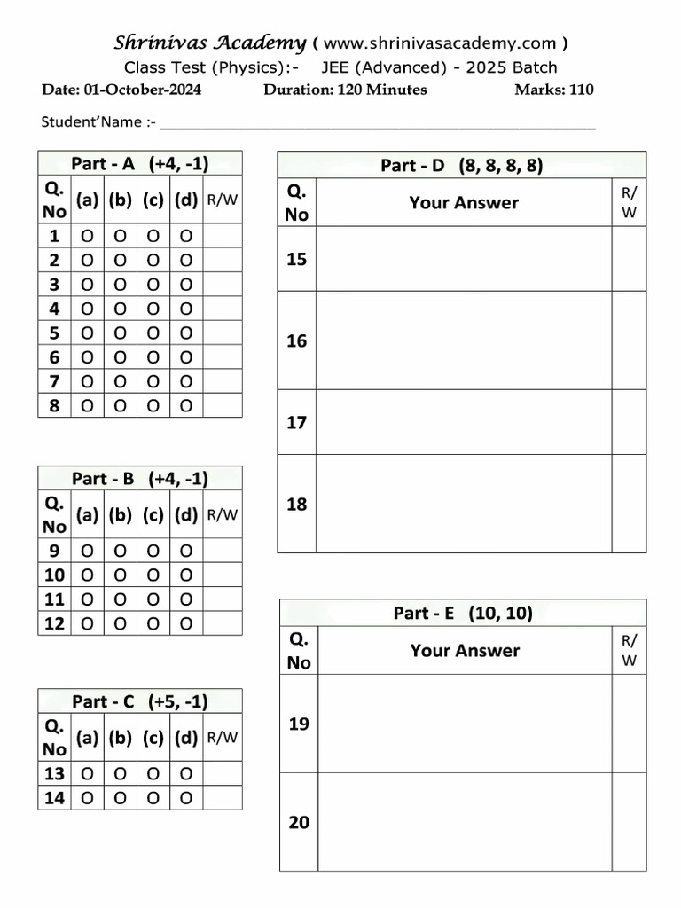 JEE Advanced 2025 Physics Class Test | PDF