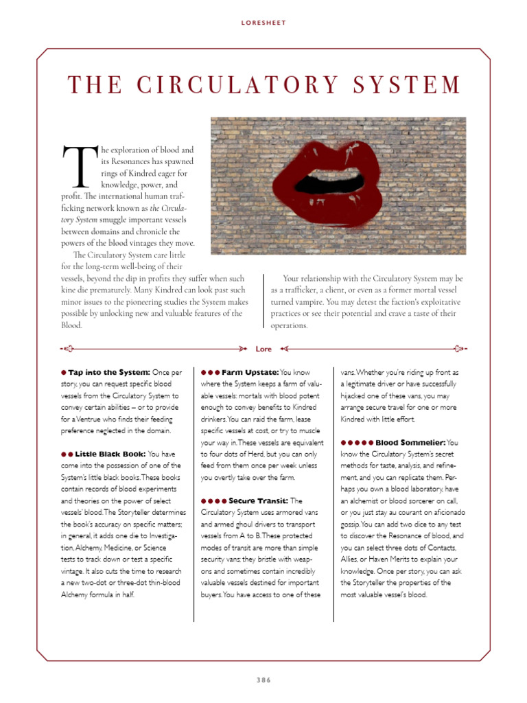 VTM Circulatory System Lore Sheet | PDF
