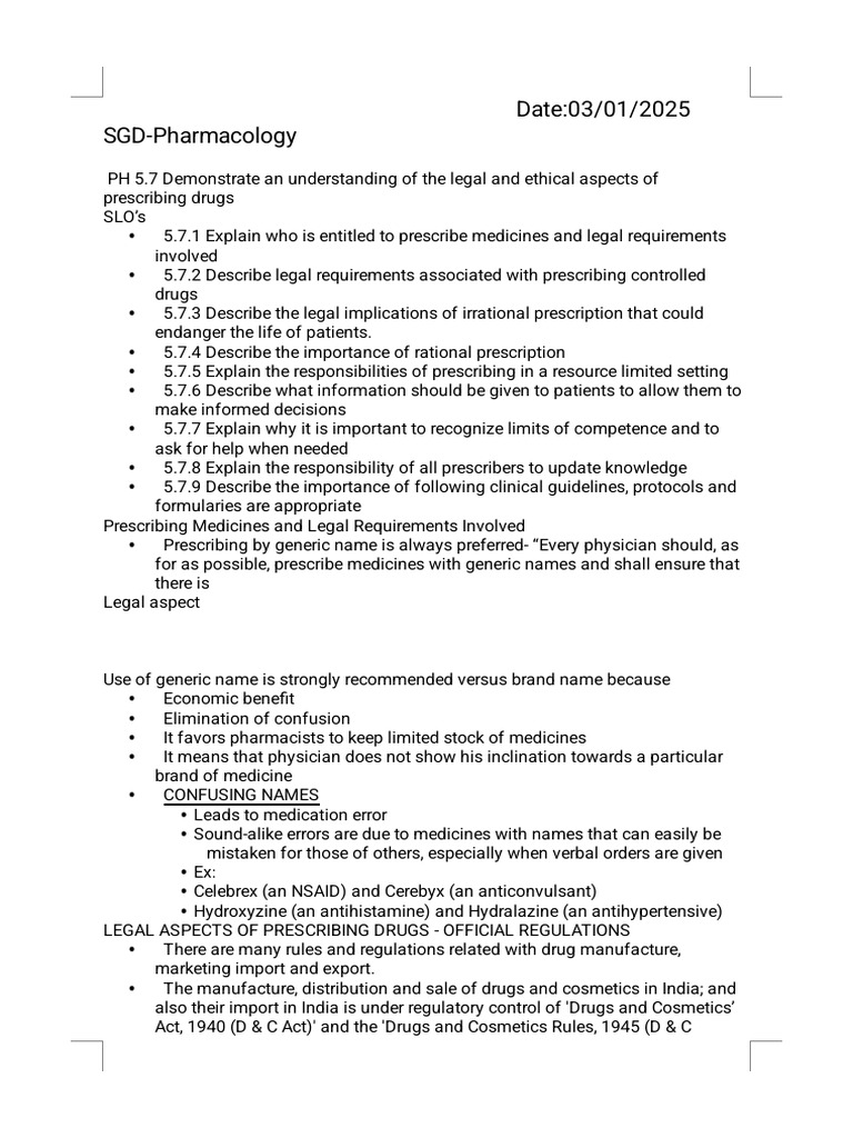 Legal and Ethical Aspects of Drug Prescribing | PDF | Medical ...