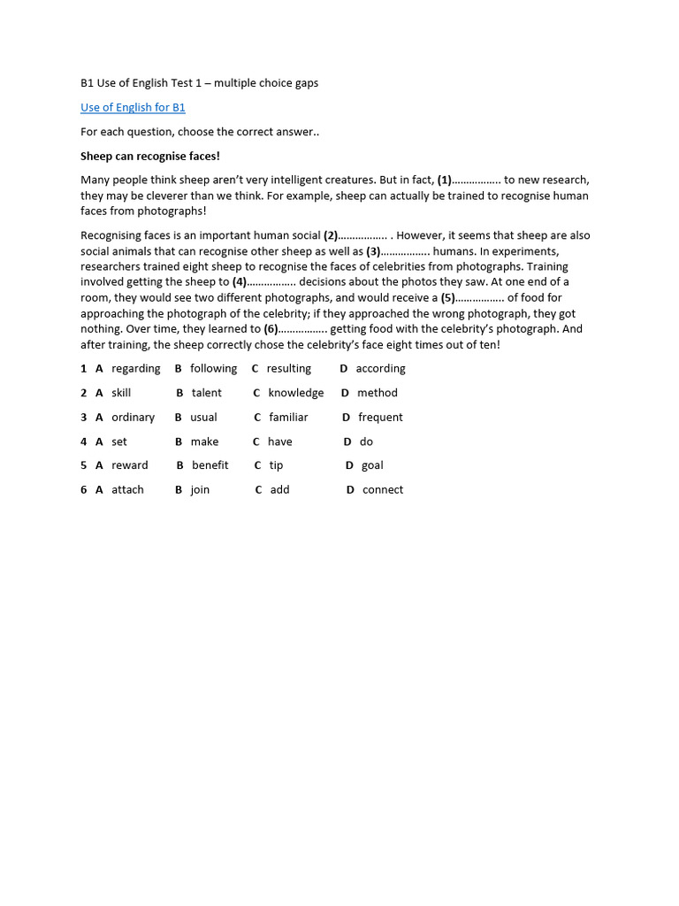 B1 Use of English Test 1 | PDF