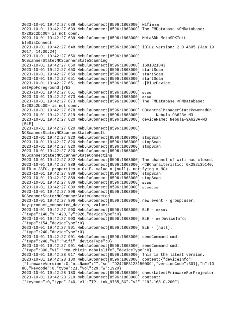 NebulaConnect BLE Device Log | PDF