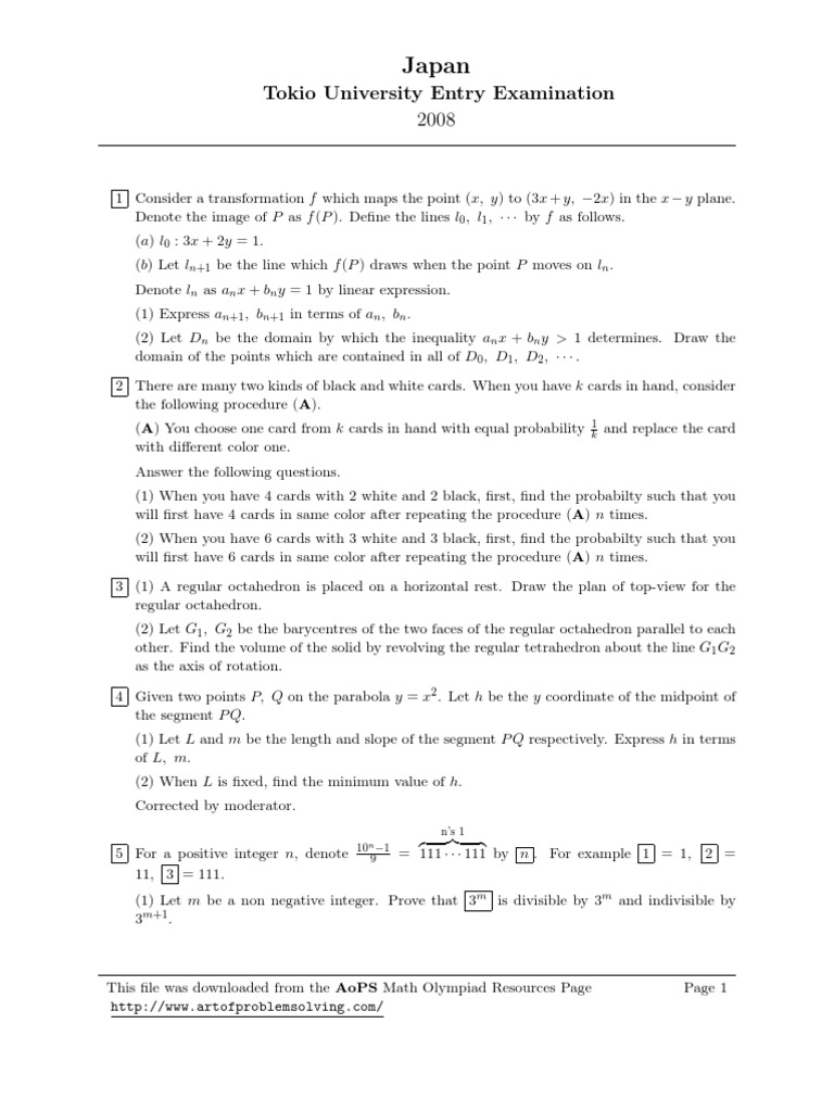 Tokio University Math Exam 2008 Problems | PDF | Teaching Methods ...
